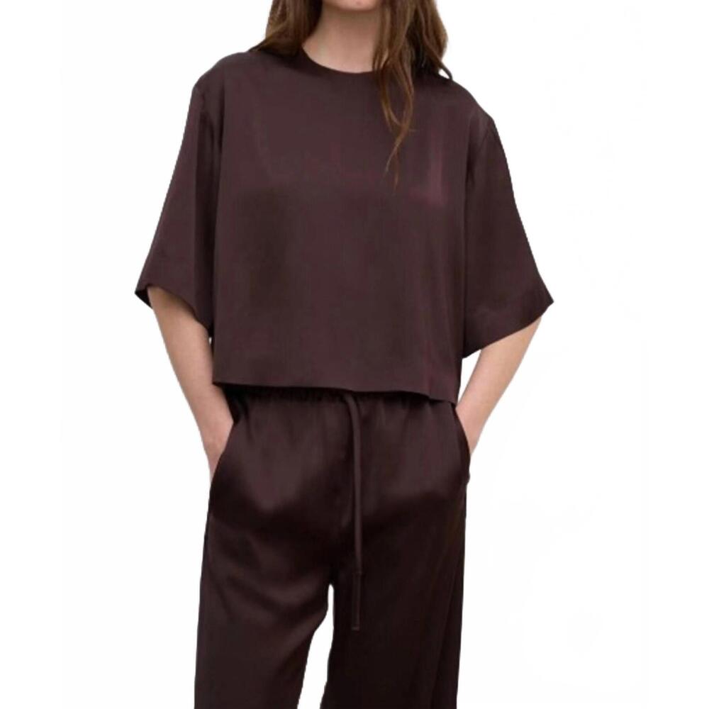 NEW HOUSE OF DAGMAR woven fluid t shirt in chocolate brown